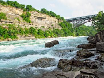 Very active stream of water over rocks in Niagara Falls, Ontario